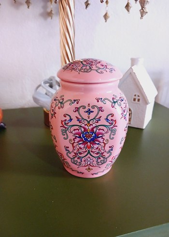 Pembe Çiçek Desenli VİNTAGE Vazo - Görsel 4