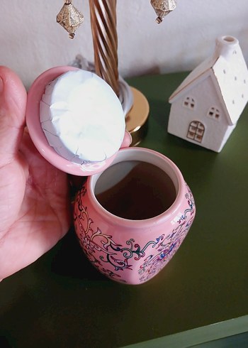 Pembe Çiçek Desenli VİNTAGE Vazo - Görsel 5