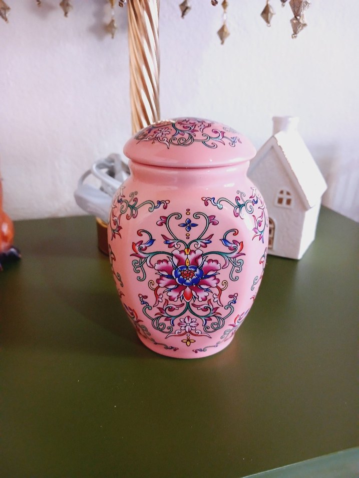 Pembe Çiçek Desenli VİNTAGE Vazo - Görsel 4