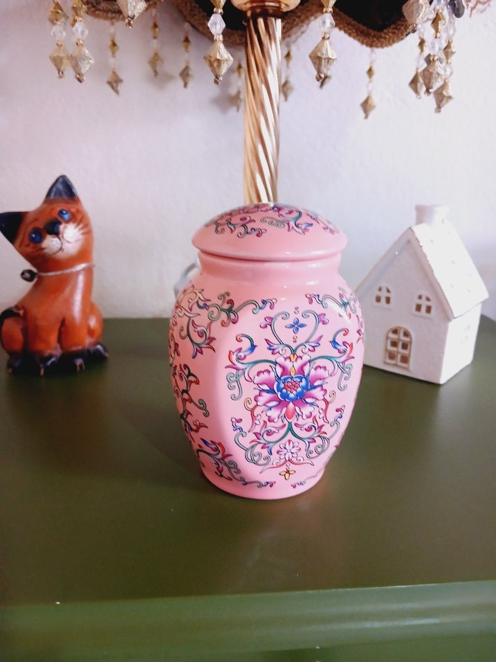 Pembe Çiçek Desenli VİNTAGE Vazo - Görsel 3