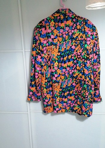 Çiçek Desenli Uzun Kadın Blazer - Görsel 12