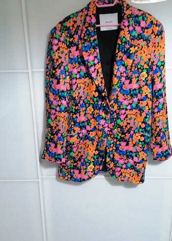 Çiçek Desenli Uzun Kadın Blazer - Görsel 18