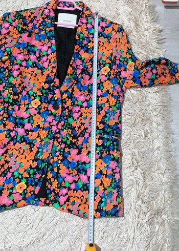 Çiçek Desenli Uzun Kadın Blazer - Görsel 7