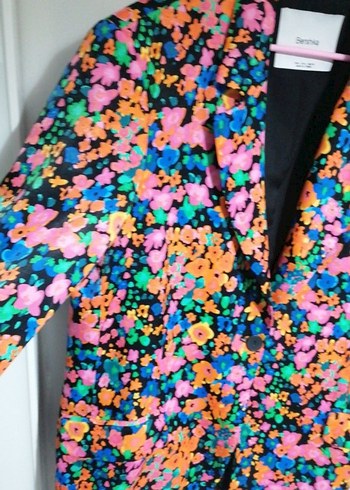 Çiçek Desenli Uzun Kadın Blazer - Görsel 15