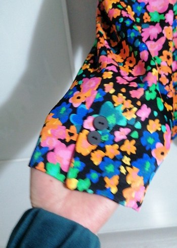 Çiçek Desenli Uzun Kadın Blazer - Görsel 14