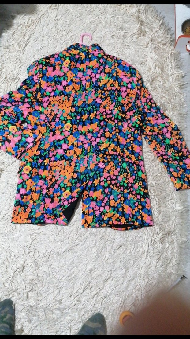 Çiçek Desenli Uzun Kadın Blazer - Görsel 3