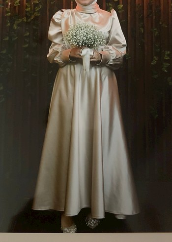 Drapeli Beyaz Midi Nişan Elbisesi - Görsel 2