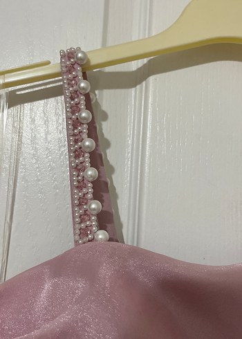 Pudra Pileli Strappy Kol Detaylı Abiye Elbise - Görsel 4