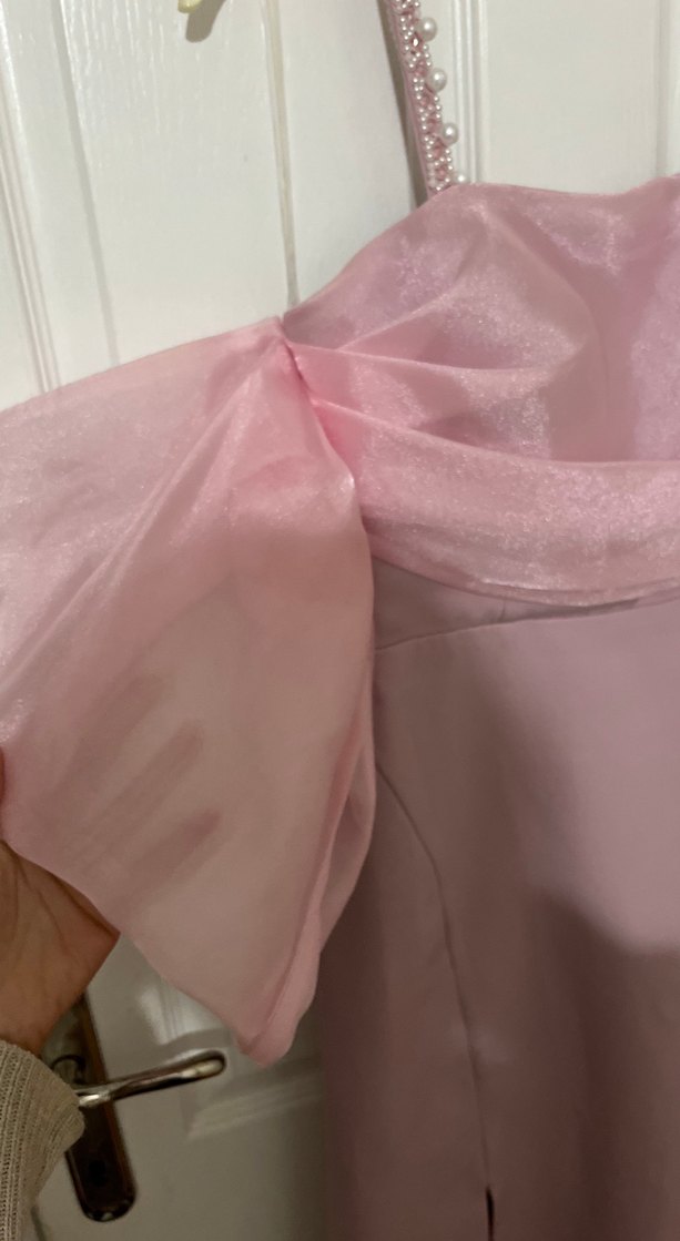 Pudra Pileli Strappy Kol Detaylı Abiye Elbise - Görsel 3