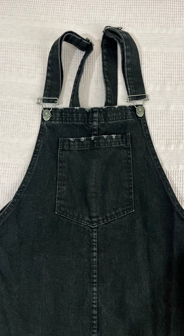 Siyah Kadın Kot Salopet Midi Boy - Görsel 2