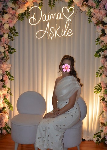 Askile Drapeli Uzun Beyaz Straplez Abiye - Görsel 2