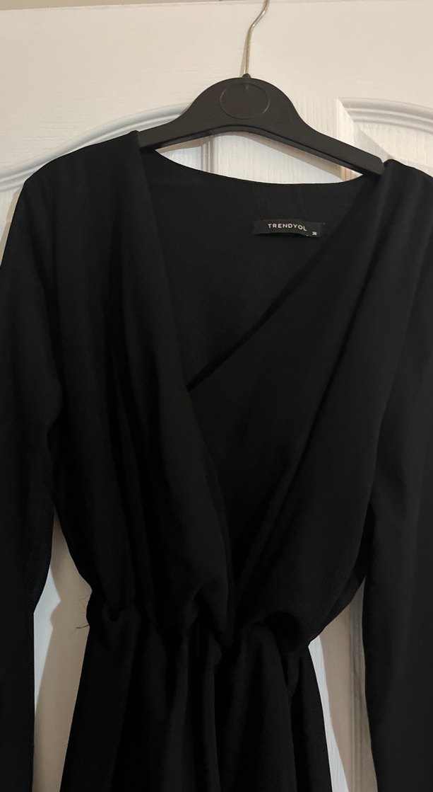 Siyah Uzun Kollu Midi Gotik Elbise - Görsel 3