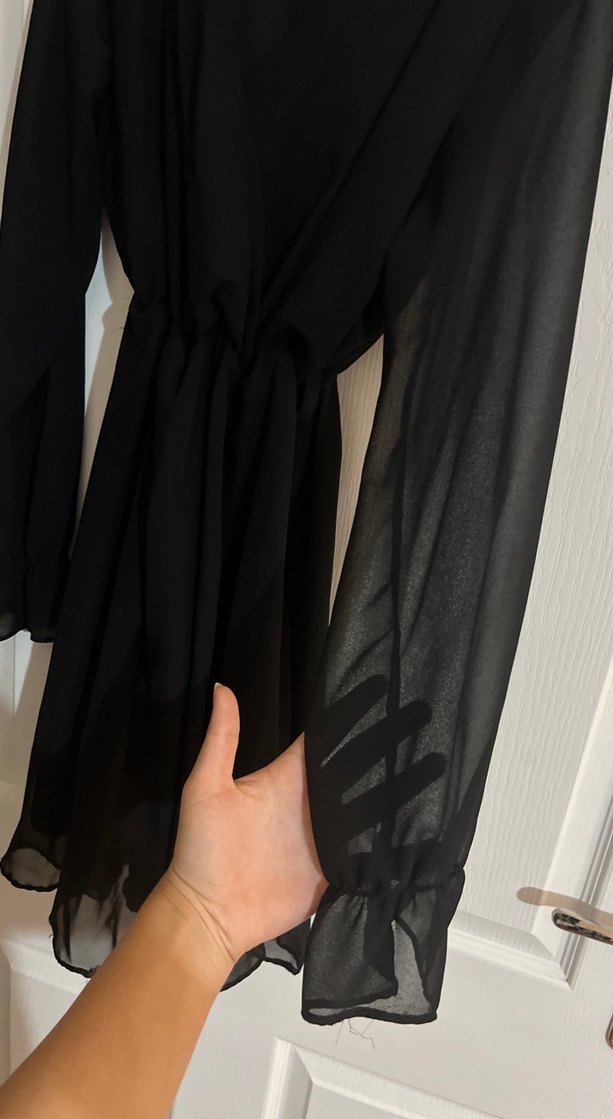 Siyah Uzun Kollu Midi Gotik Elbise - Görsel 2