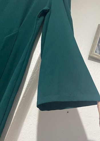 Uzun Yeşil Drapeli Kadın Elbise - Görsel 3