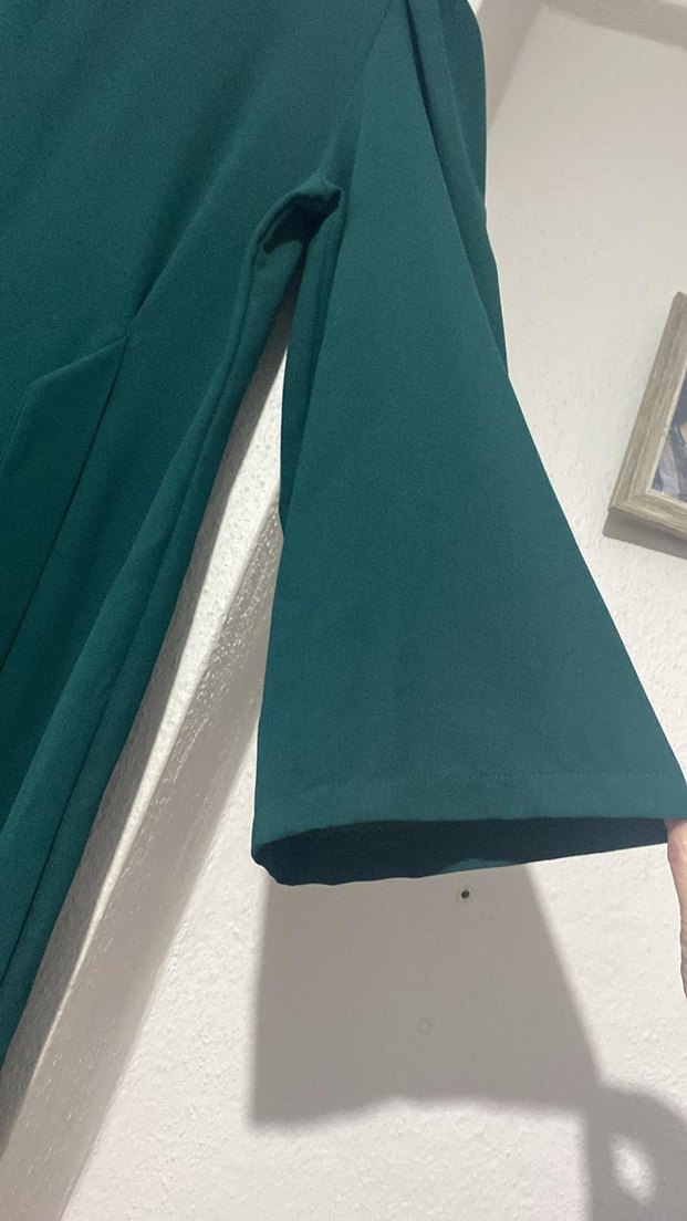 Uzun Yeşil Drapeli Kadın Elbise - Görsel 3