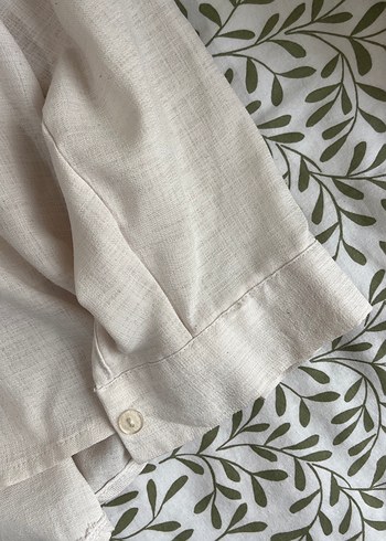 Bej Kadın Keten Gömlek Uzun Kollu - Görsel 2