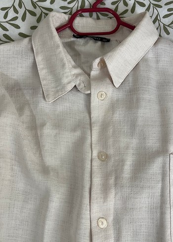 Bej Kadın Keten Gömlek Uzun Kollu - Görsel 3