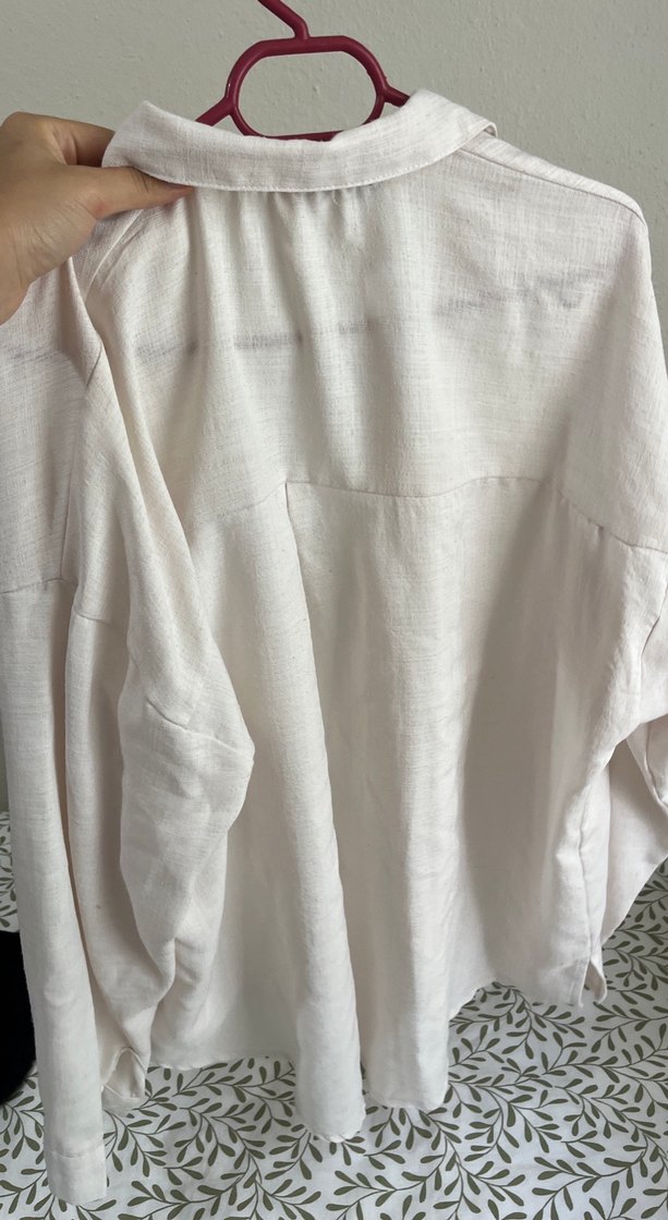Bej Kadın Keten Gömlek Uzun Kollu - Görsel 4