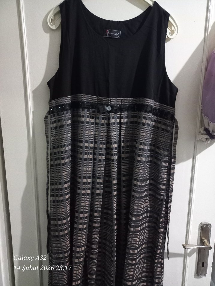 Siyah Piliseli Uzun Kadın Elbise Hamilelik - Görsel 3