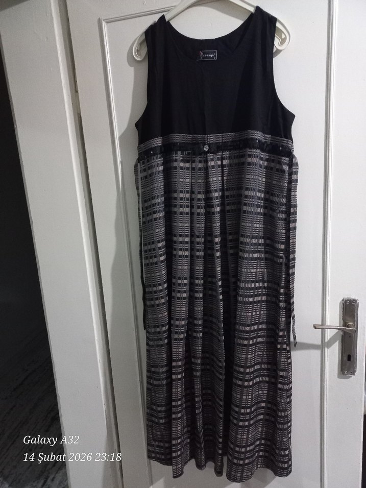 Siyah Piliseli Uzun Kadın Elbise Hamilelik - Görsel 2