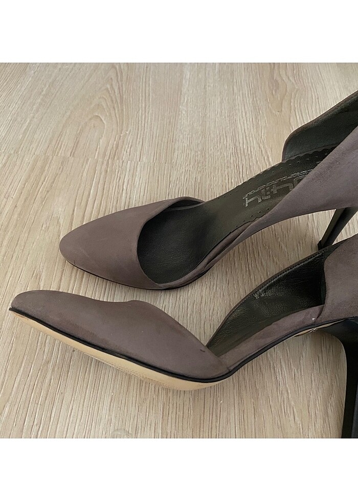 Süet bej renk stiletto - Görsel 4