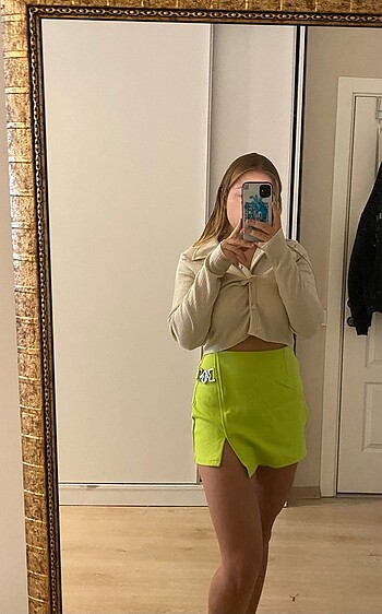 Neon yeşil şort etek - Görsel 2