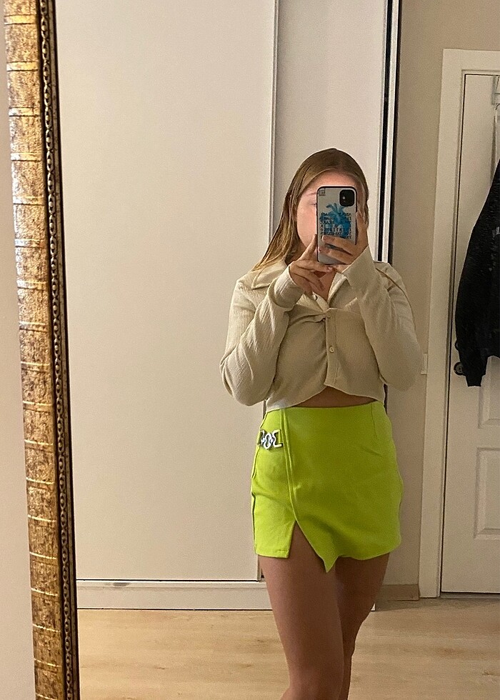 Neon yeşil şort etek - Görsel 2