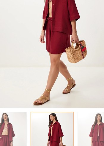 Zara Bordo Kadın Mini Bermuda Şort takım