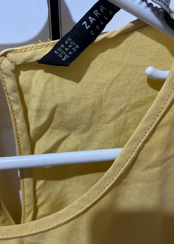 Zara Sarı Kısa Kollu Mini Keten Bluz