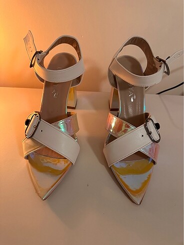 Diğer sedef suni deri sandalet stiletto