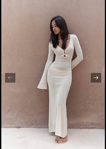 Beyaz Uzun Kollu Triko Elbise - Görsel 5