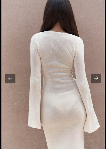 Beyaz Uzun Kollu Triko Elbise - Görsel 3