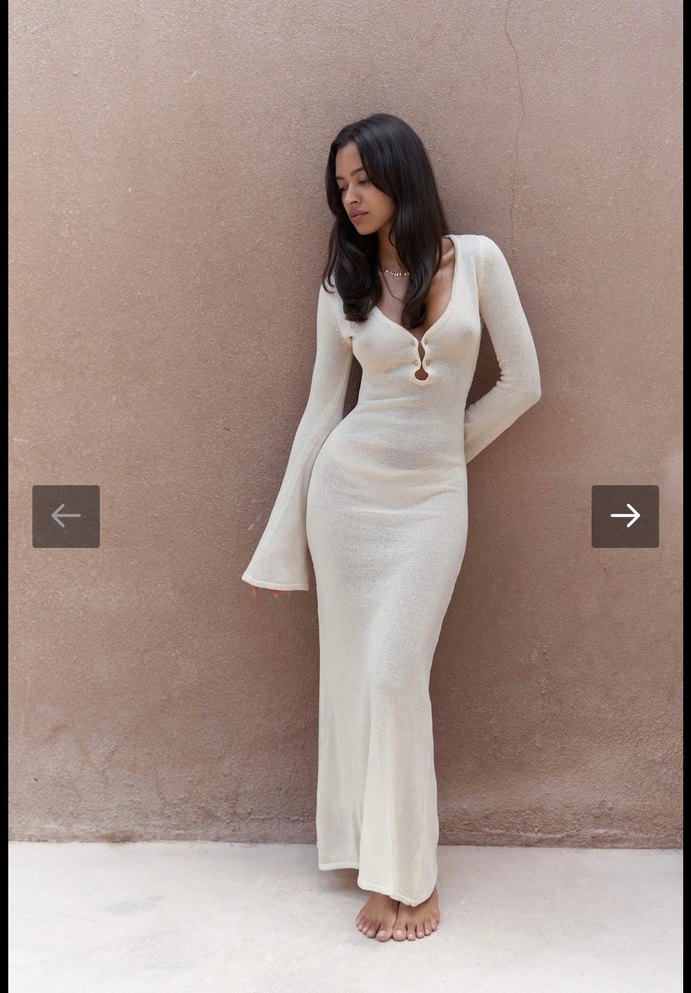 Beyaz Uzun Kollu Triko Elbise - Görsel 5