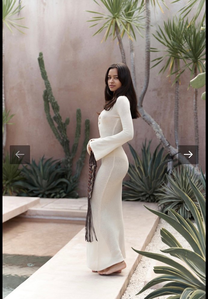 Beyaz Uzun Kollu Triko Elbise - Görsel 2