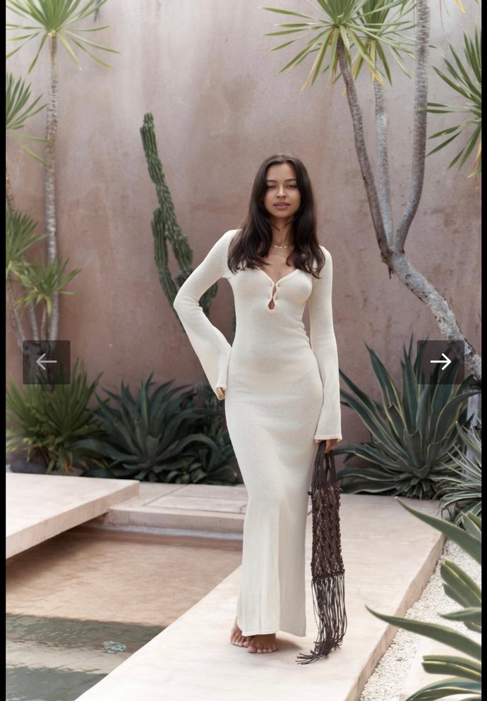 Beyaz Uzun Kollu Triko Elbise - Görsel 4