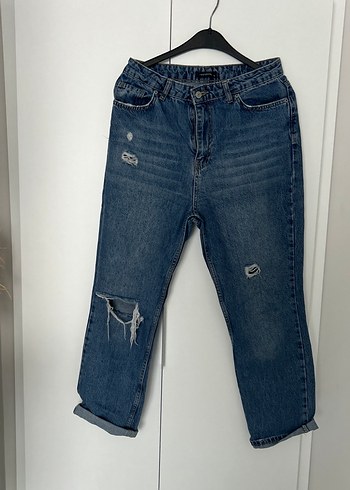 Kadın Mavi Bol Kesim Denim Pantolon
