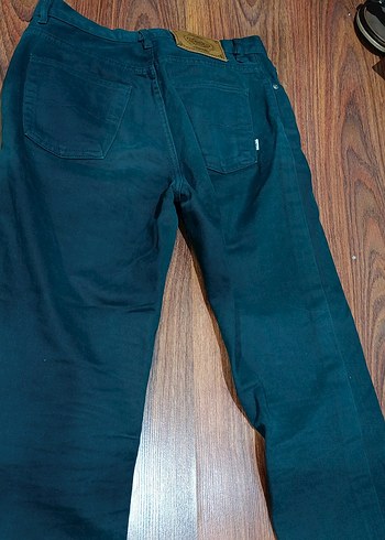 Zümrüt yeşili vintage Kadın Denim Pantolon - Görsel 3