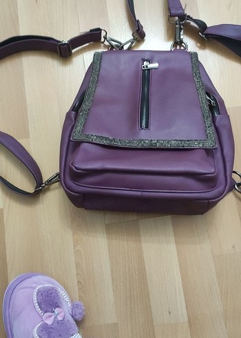 Mor Deri Kadın Sırt Çantası - Görsel 2