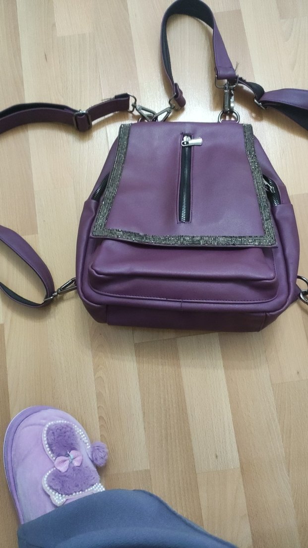 Mor Deri Kadın Sırt Çantası - Görsel 2