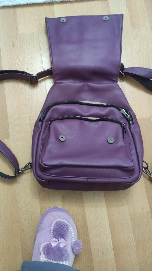 Mor Deri Kadın Sırt Çantası - Görsel 3