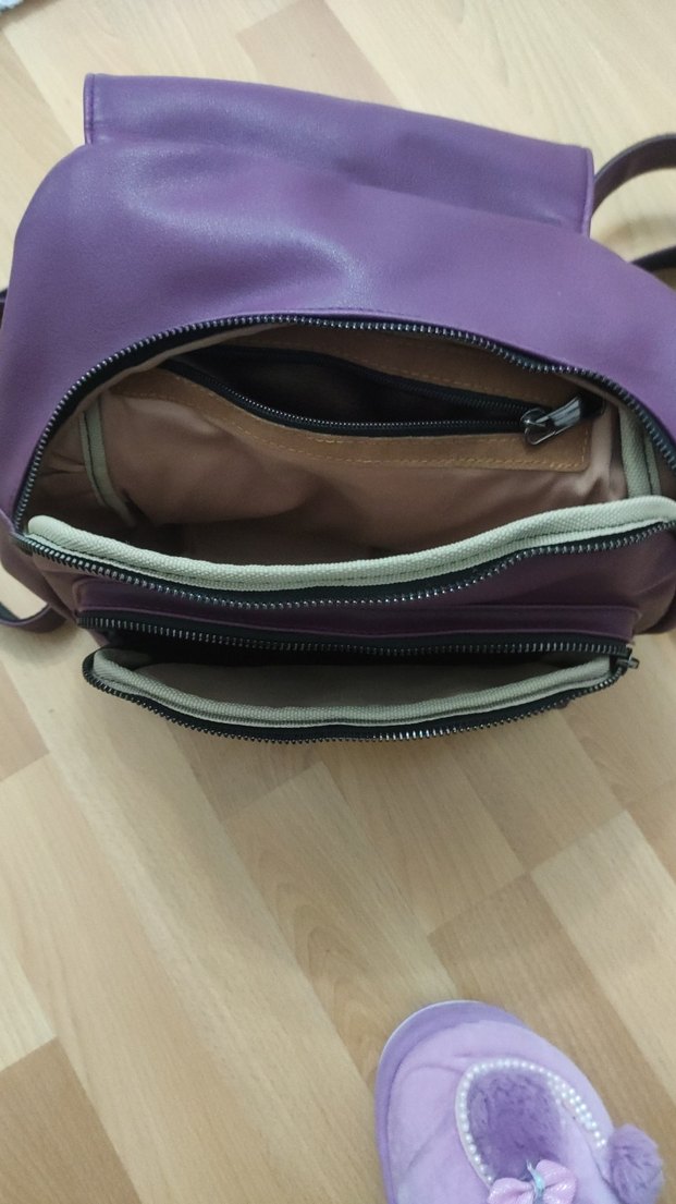 Mor Deri Kadın Sırt Çantası - Görsel 4