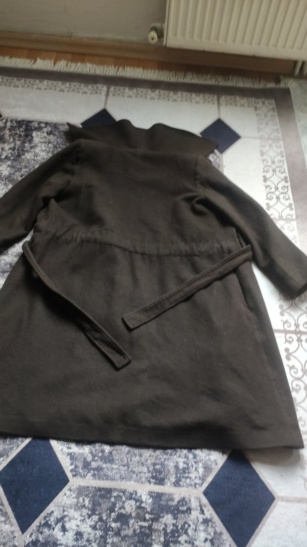 Düğmeli Uzun Kahverengi Süet Kadın Kaban - Görsel 4