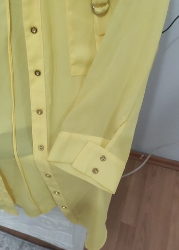 Sarı Düğmeli Kadın Midi Gömlek - Görsel 3