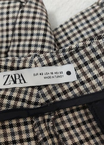 Düğmeli Kahverengi Ekose Kumaş Pantolon - Görsel 3