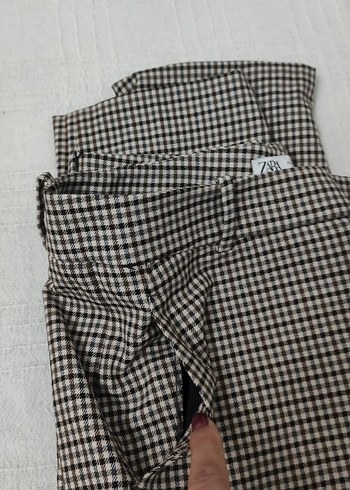 Düğmeli Kahverengi Ekose Kumaş Pantolon - Görsel 4