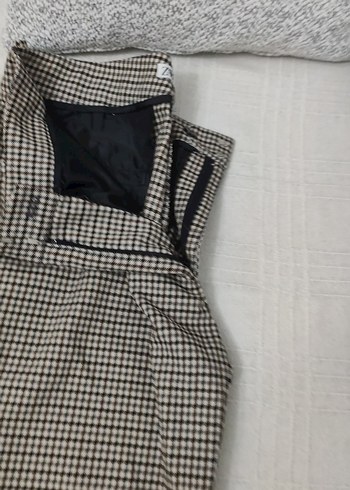 Düğmeli Kahverengi Ekose Kumaş Pantolon - Görsel 6