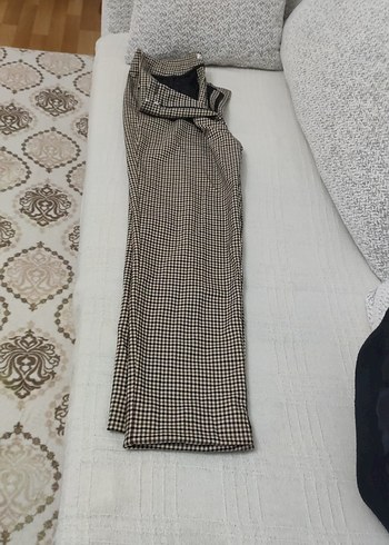 Düğmeli Kahverengi Ekose Kumaş Pantolon - Görsel 7