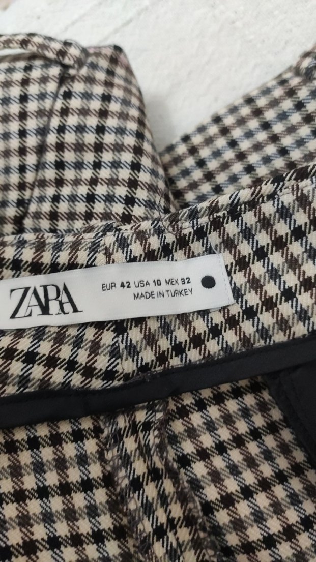 Düğmeli Kahverengi Ekose Kumaş Pantolon - Görsel 3