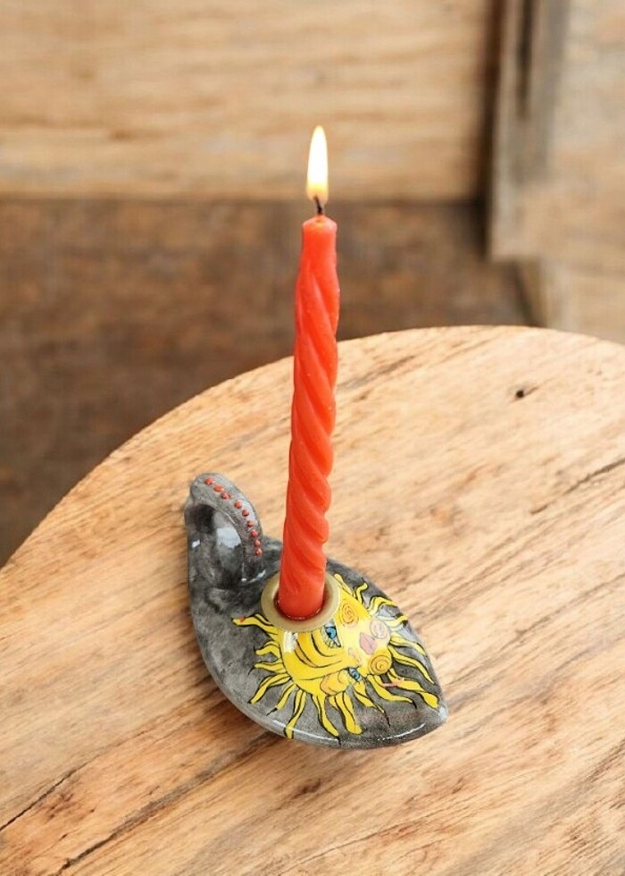 El Boyama Seramik Özel Tasarım Şamdan Mumluk - Görsel 2