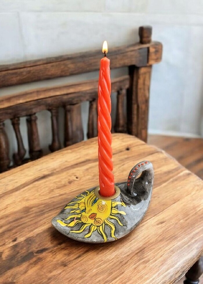 El Boyama Seramik Özel Tasarım Şamdan Mumluk - Görsel 3